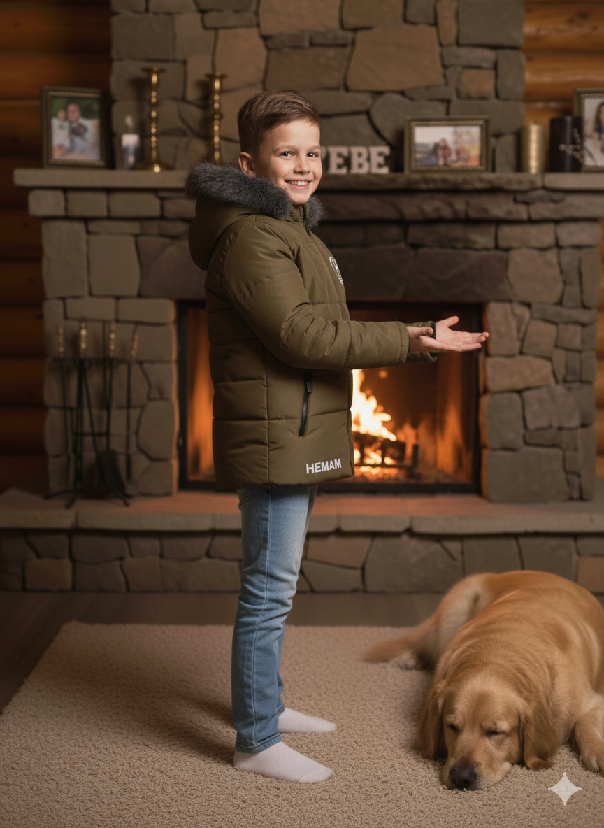 Winterjacke für Kinder mit weichem Plüschfutter 5107 - Khaki