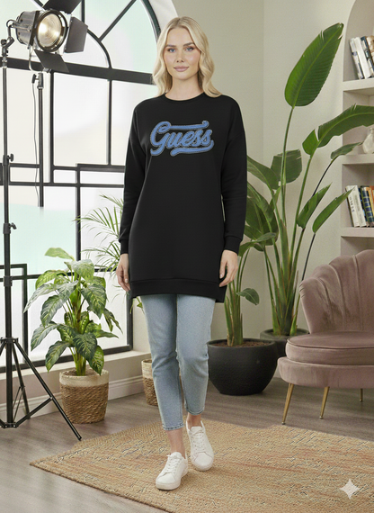 Langes Baumwoll-Sweatshirt mit trendigem Print 106 - Schwarz