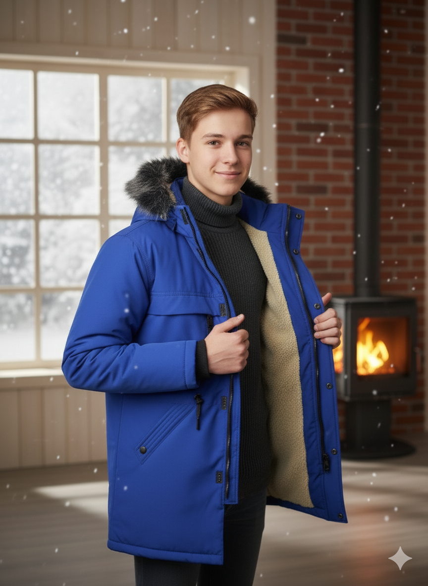 Mit Sherpa-Fell gefütterte Winter-Parka-Jacke für Jugendliche 5140 - Blau