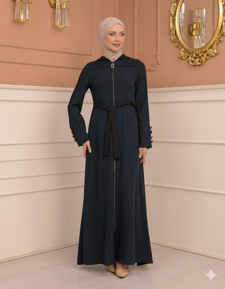 Weit schwingende Abaya mit marokkanischer Kapuze 699 - Türkis