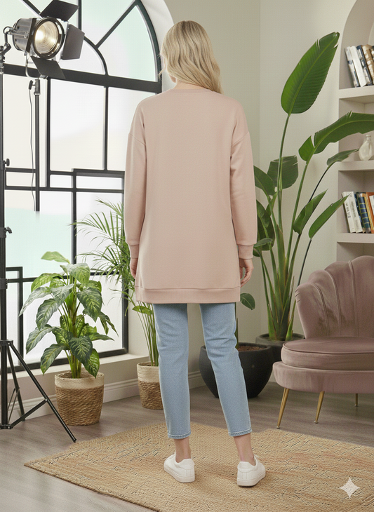 Langes Baumwoll-Sweatshirt mit verschiedenen Prints 105 - Beige