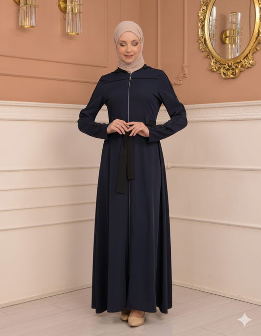 Weit schwingende Abaya mit marokkanischer Kapuze 699 - Dunkelblau