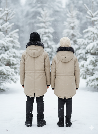 Mit Fell gefütterte Winter-Parka-Jacke für Kinder 5138 - Beige