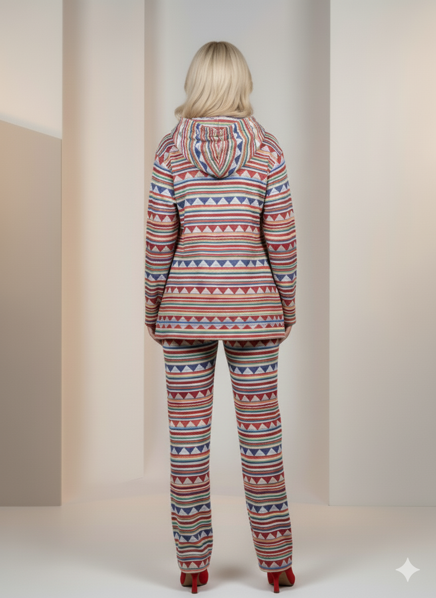 Damen Winter-Pyjama aus weichem Filzstoff (Fleece) mit Kapuze 1028 - Rot