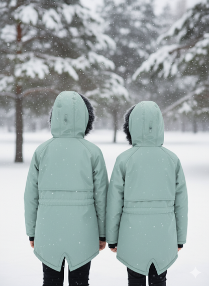 Mit Fell gefütterte Winter-Parka-Jacke für Kinder 5138 - Mint
