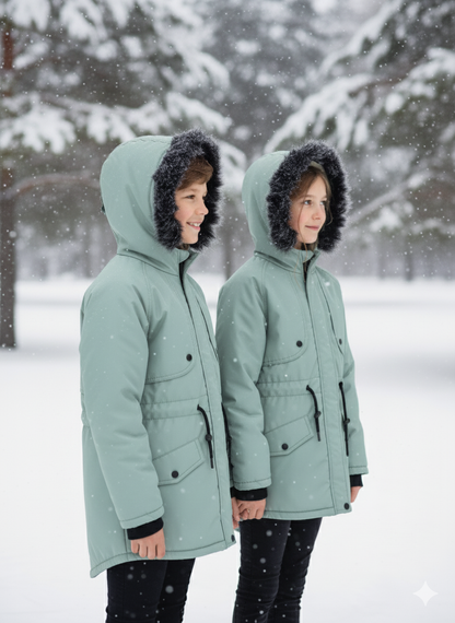 Mit Fell gefütterte Winter-Parka-Jacke für Kinder 5138 - Mint