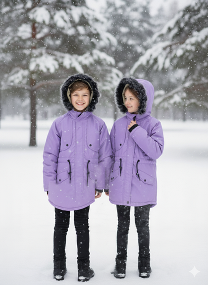 Mit Fell gefütterte Winter-Parka-Jacke für Kinder 5138 - Lila