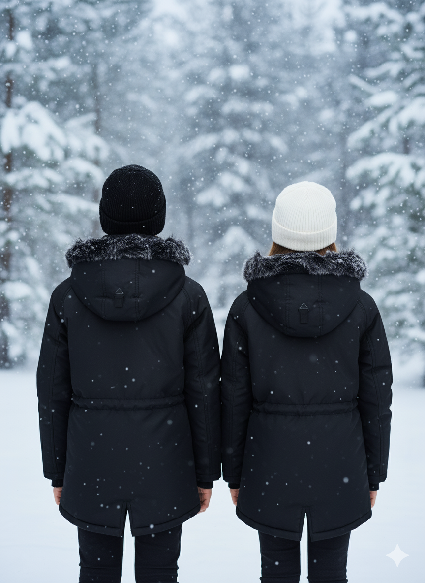 Mit Fell gefütterte Winter-Parka-Jacke für Kinder 5138 - Schwarz