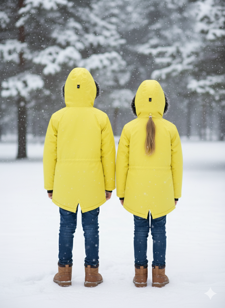 Mit Fell gefütterte Winter-Parka-Jacke für Kinder 5138 - Gelb