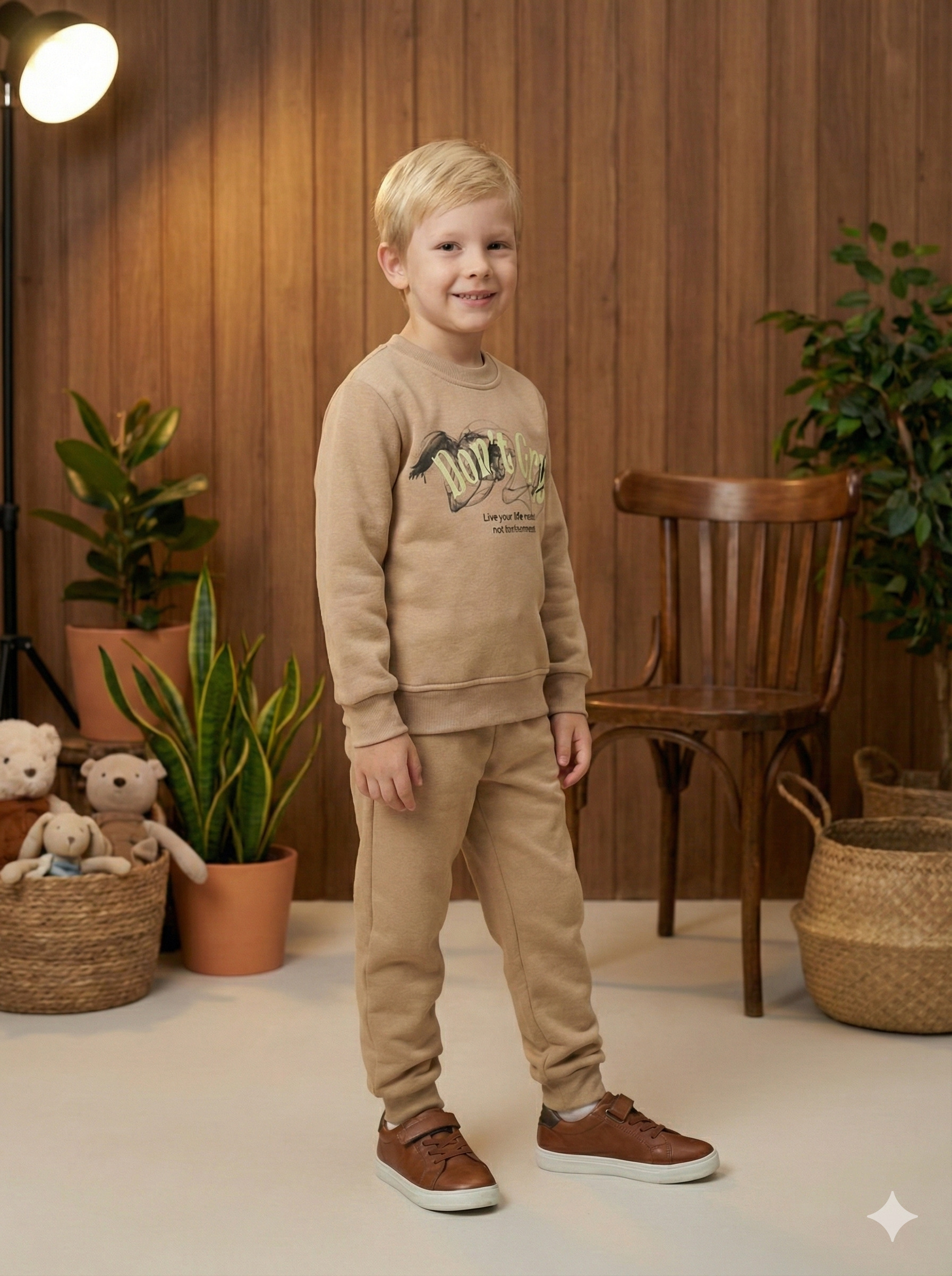 Jungen Winter-Pyjama-Set 3120 - Beige