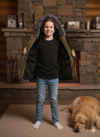 Winterjacke für Kinder mit weichem Plüschfutter 5107 - Khaki