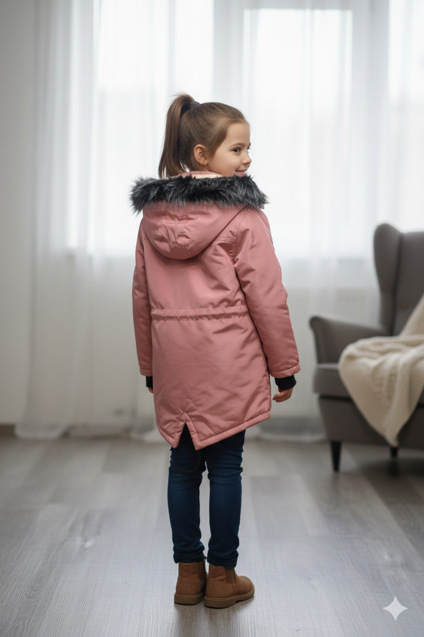 Mit Pelz gefütterte Kinder-Leinenjacke 5136 - Rosa