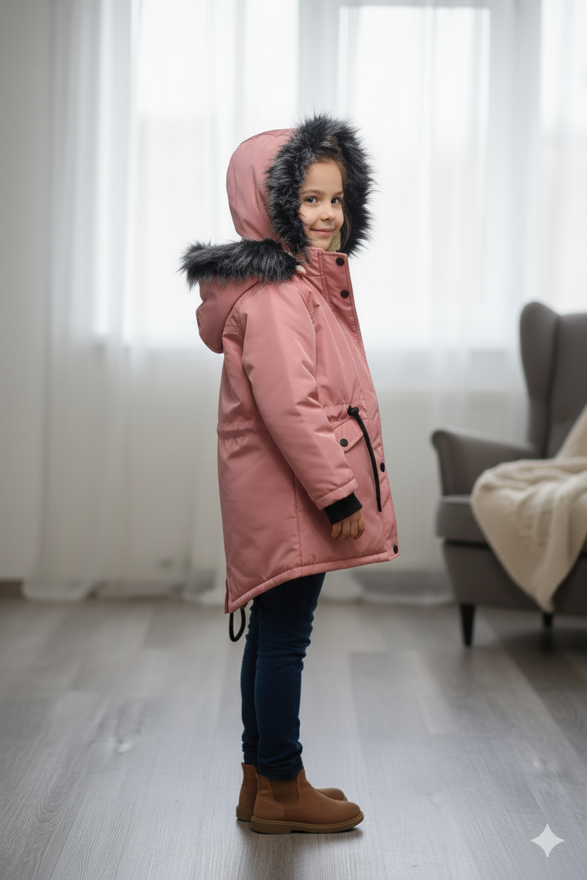 Mit Pelz gefütterte Kinder-Leinenjacke 5136 - Rosa