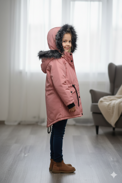 Mit Pelz gefütterte Kinder-Leinenjacke 5136 - Rosa
