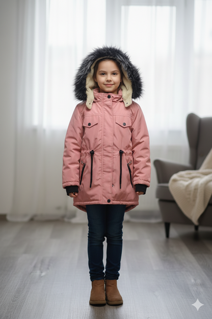 Mit Pelz gefütterte Kinder-Leinenjacke 5136 - Rosa