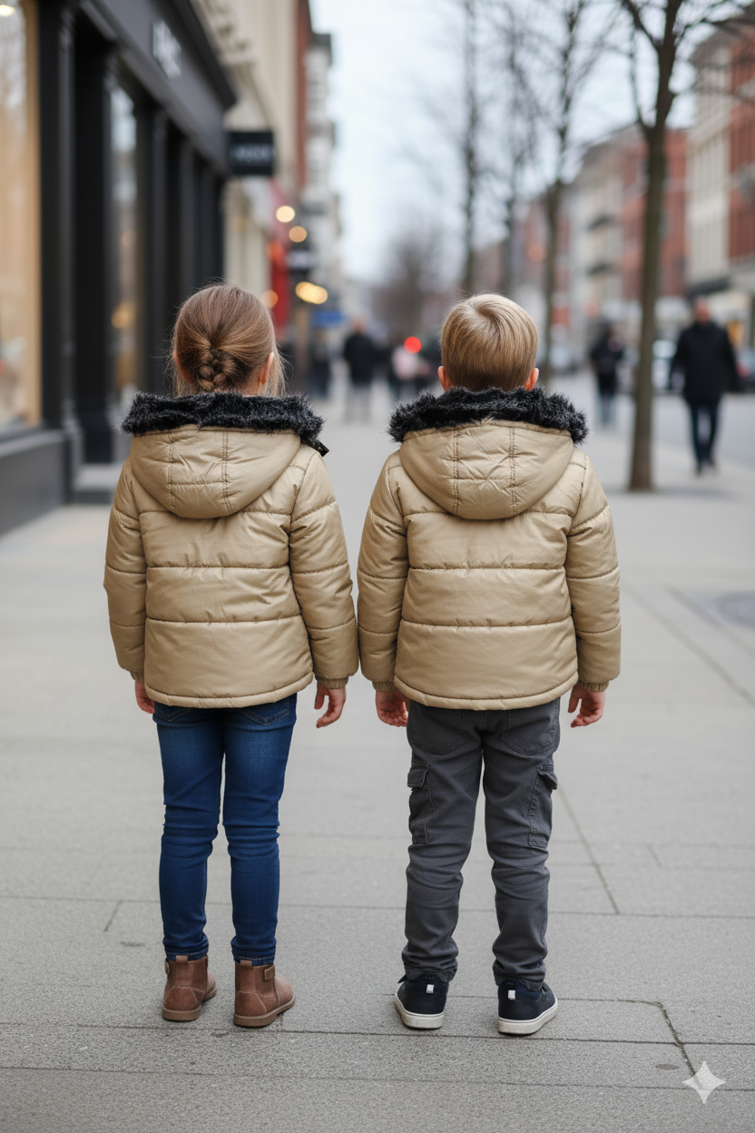 Mit Fell gefütterte Dacron-Pufferjacke für Kinder 5146 - Beige