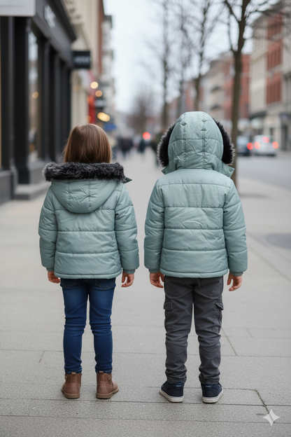 Mit Fell gefütterte Dacron-Pufferjacke für Kinder 5146 - Mint