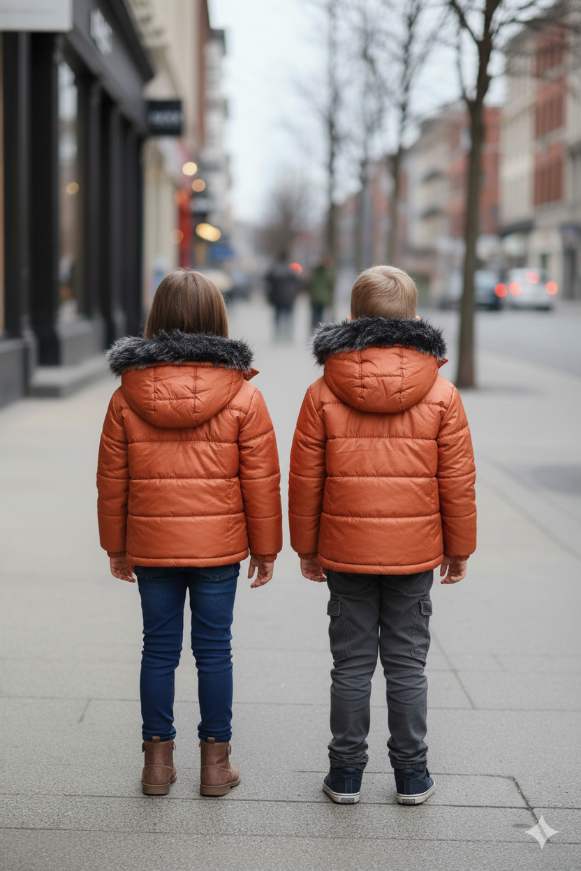 Mit Fell gefütterte Dacron-Pufferjacke für Kinder 5146 - Ziegelrot