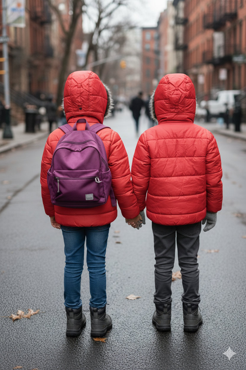 Mit Fell gefütterte Dacron-Pufferjacke für Kinder 5146 - Rot