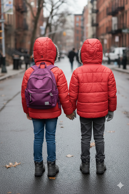 Mit Fell gefütterte Dacron-Pufferjacke für Kinder 5146 - Rot