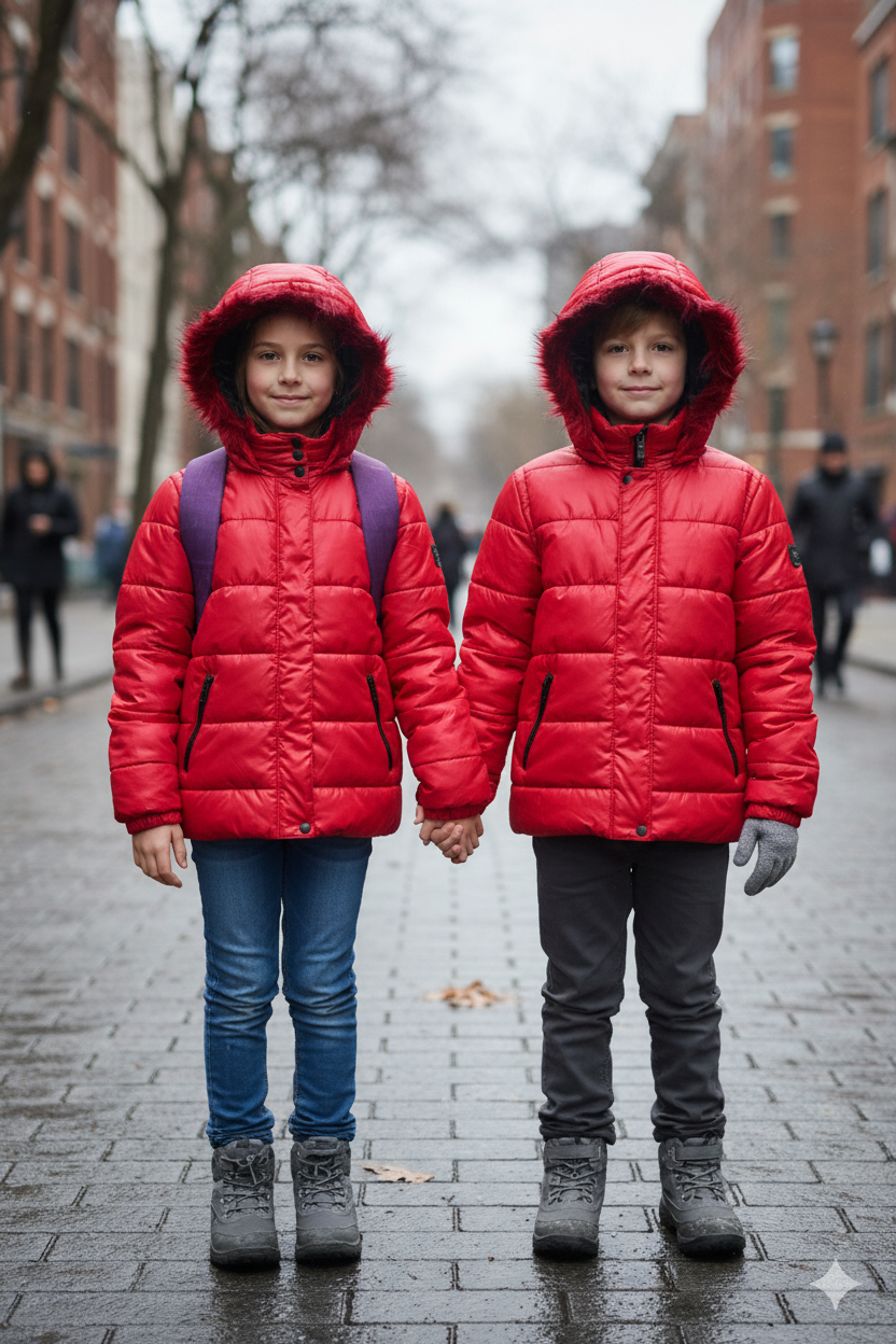 Mit Fell gefütterte Dacron-Pufferjacke für Kinder 5146 - Rot
