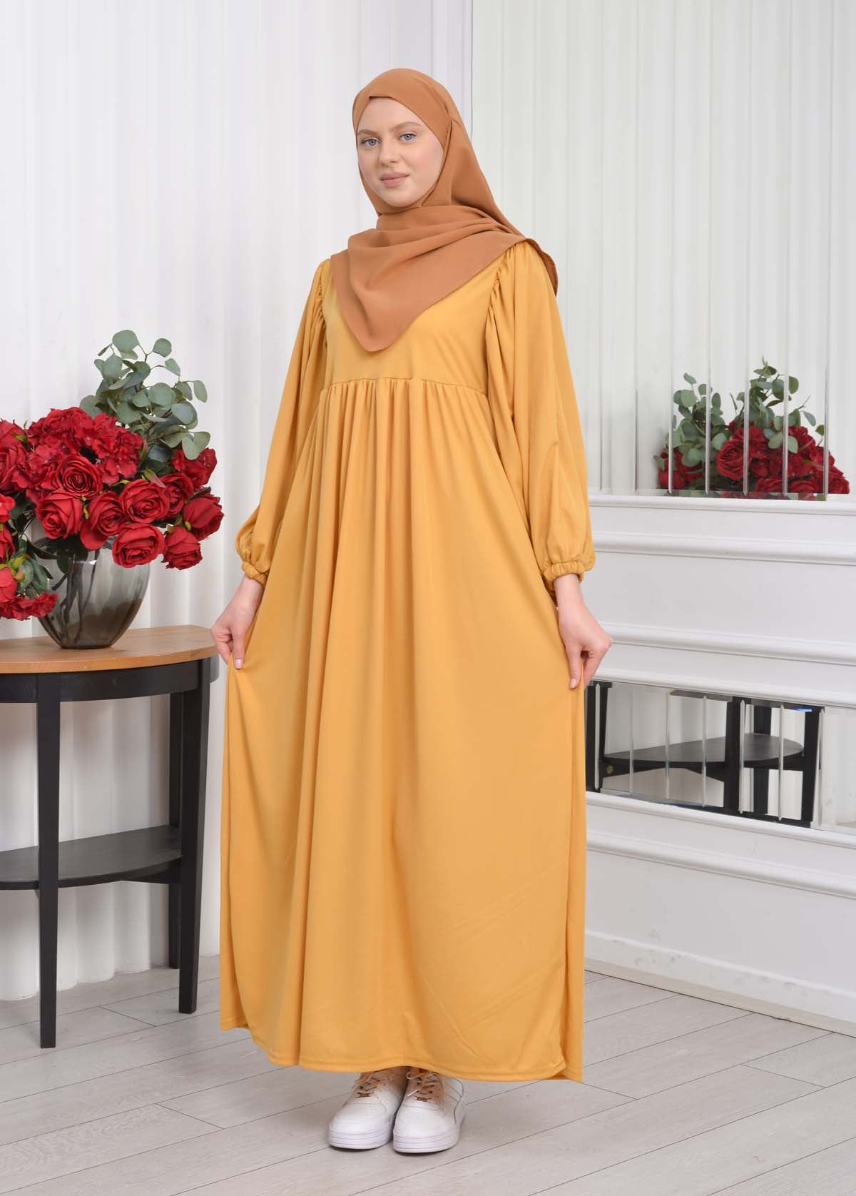 Casual Hijab Dress Suit 2 Pieces 828 - Senf