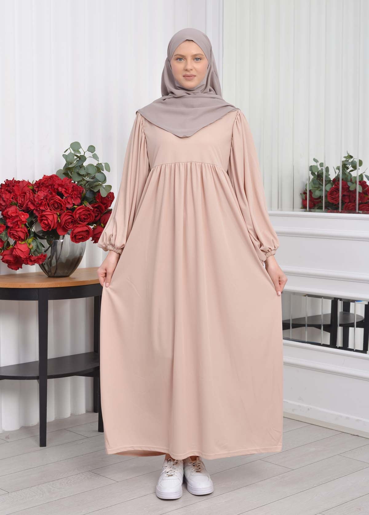 Casual Hijab Dress Suit 2 Pieces 828 - Beige