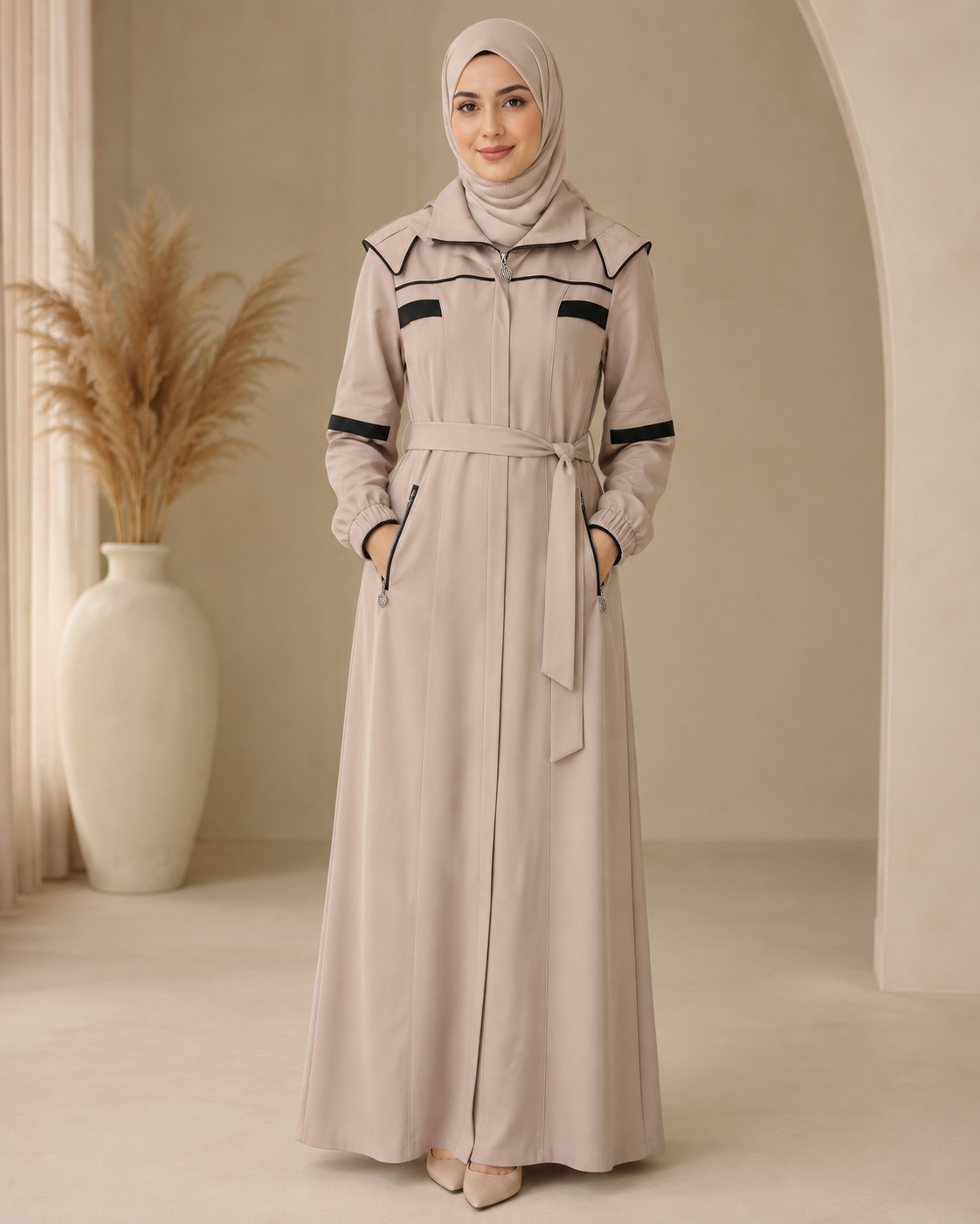 1248  مانطو كريستال قبة ملكية - Beige