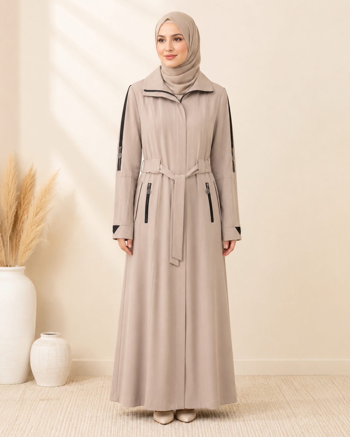 1254  مانطو جاكوار سحاب - Beige