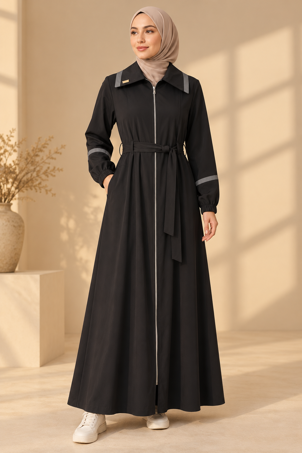 741  عباية ياقة كبيرة - Schwarz