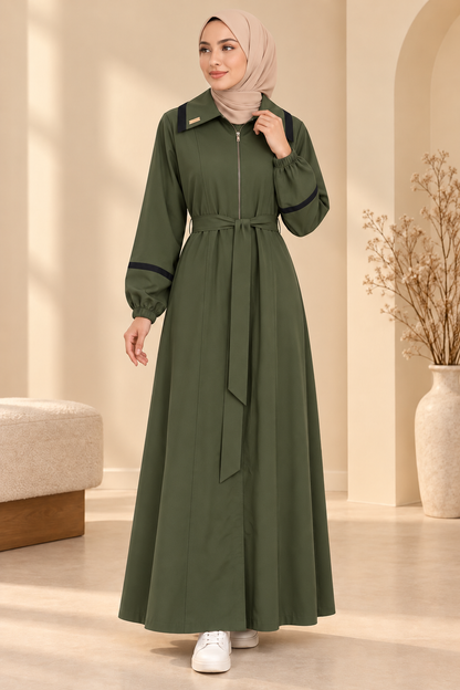 741  عباية ياقة كبيرة - Khaki