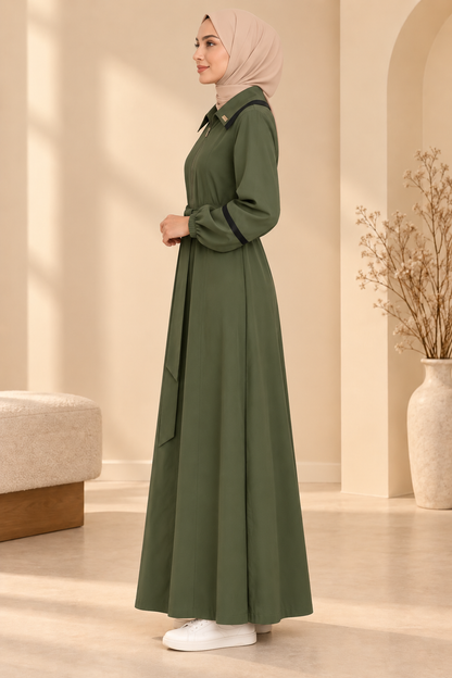 741  عباية ياقة كبيرة - Khaki