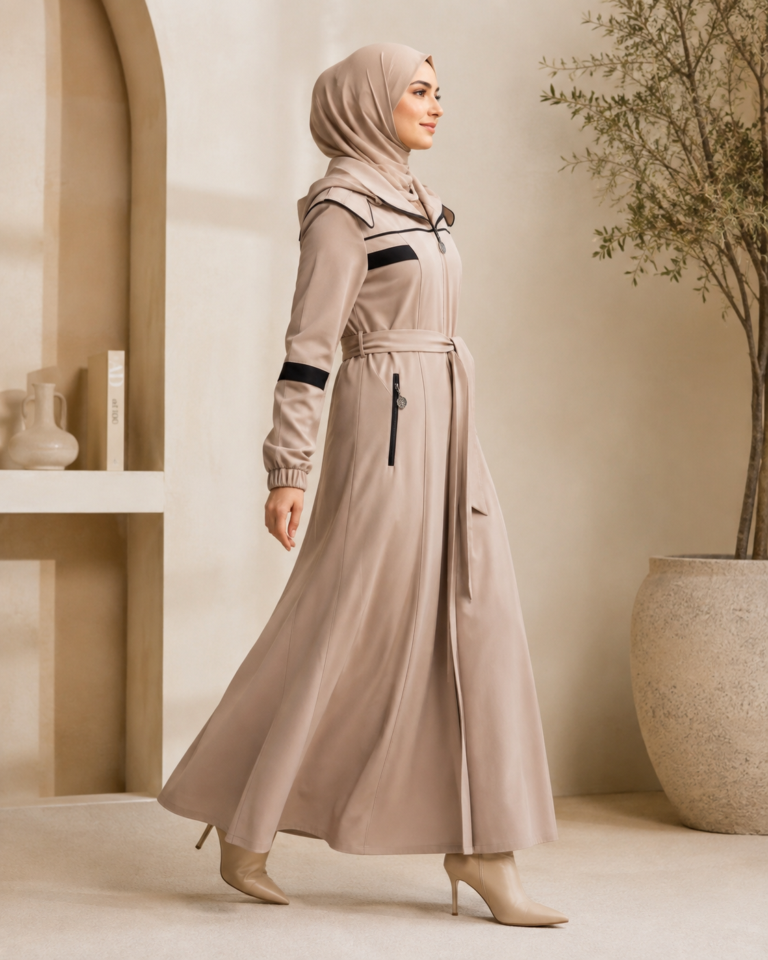 1248  مانطو كريستال قبة ملكية - Beige