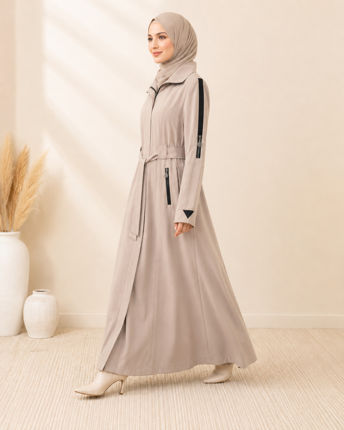 1254  مانطو جاكوار سحاب - Beige
