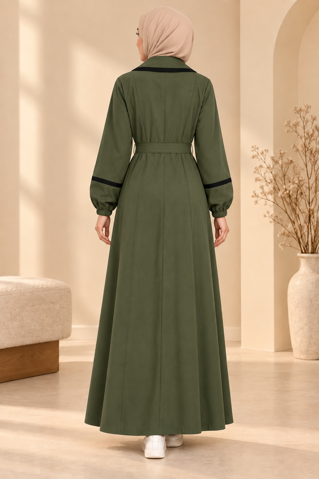 741  عباية ياقة كبيرة - Khaki