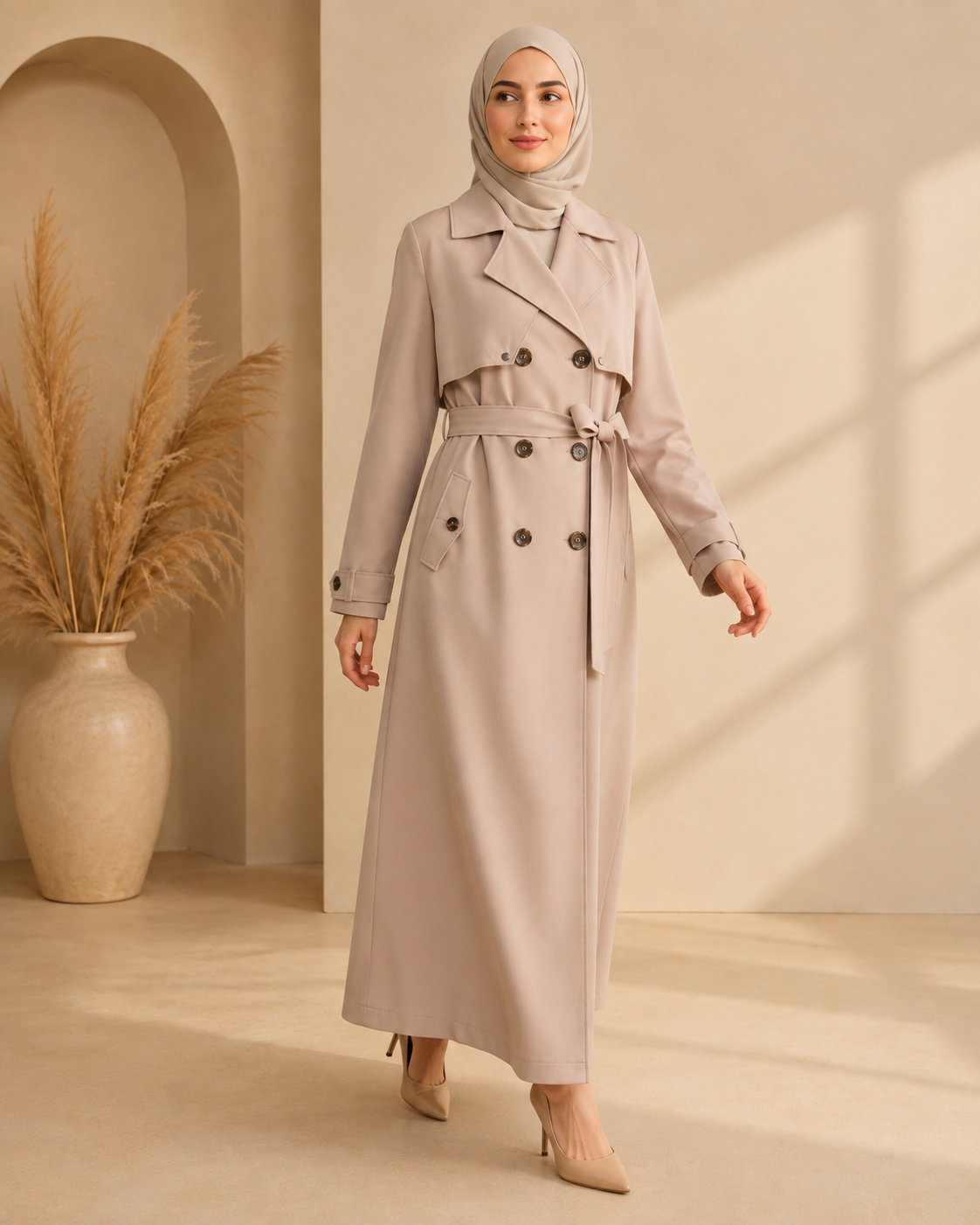 1255  مانطو كريستال ردة دبل - Beige