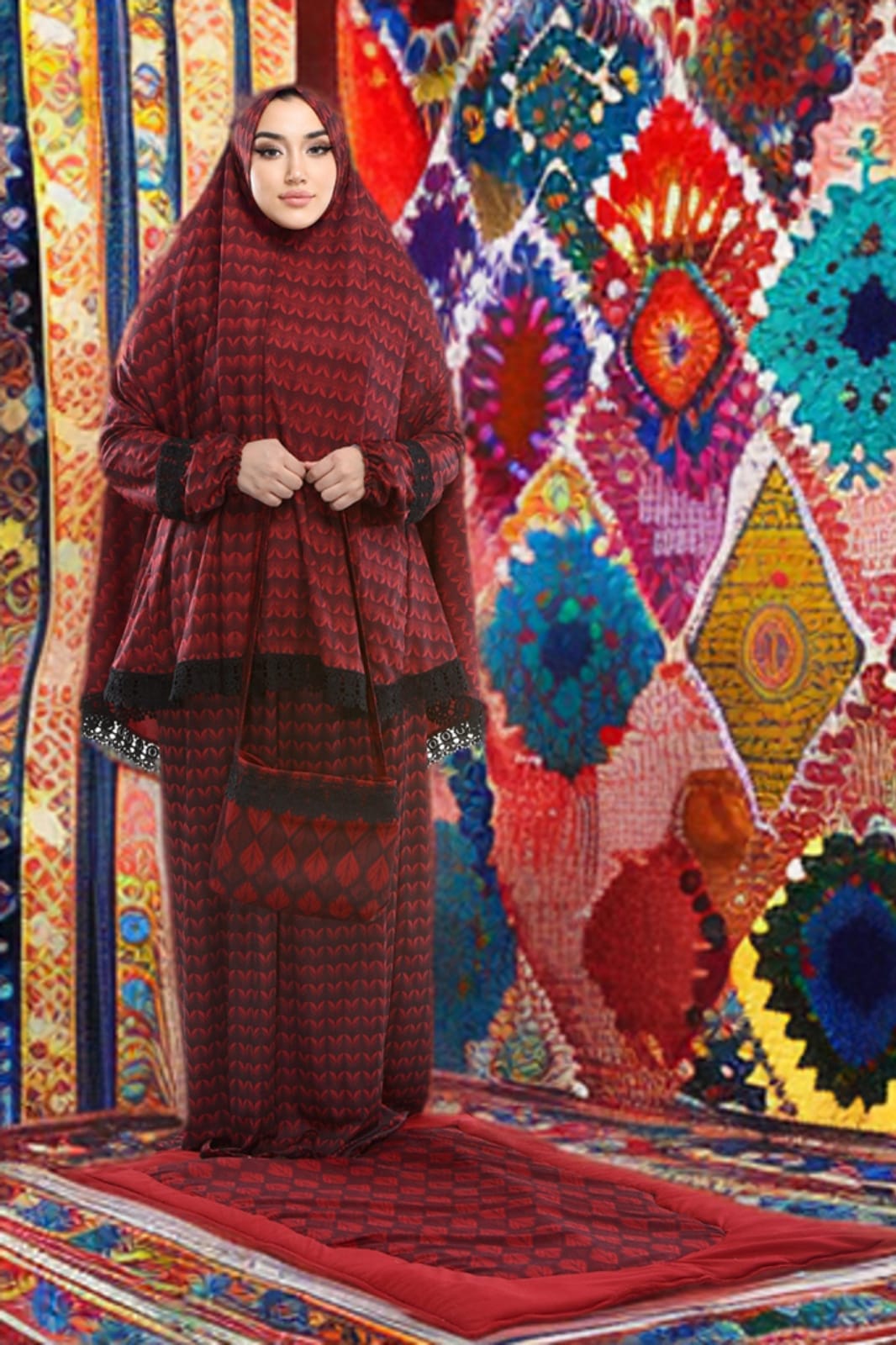 Sandy-Stoff Gebetsset mit gepolsterter Matte 701 - Bordeaux