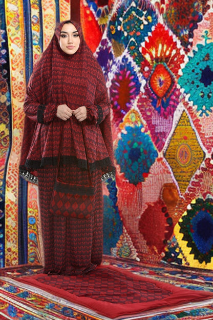 Sandy-Stoff Gebetsset mit gepolsterter Matte 701 - Bordeaux