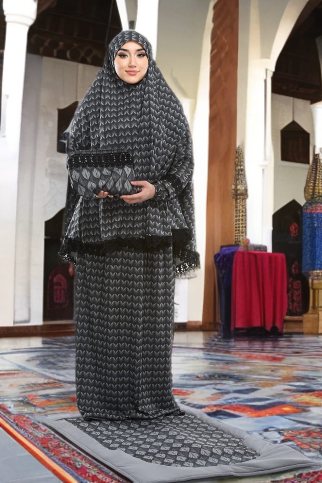 Sandy-Stoff Gebetsset mit gepolsterter Matte 701 - Anthrazit