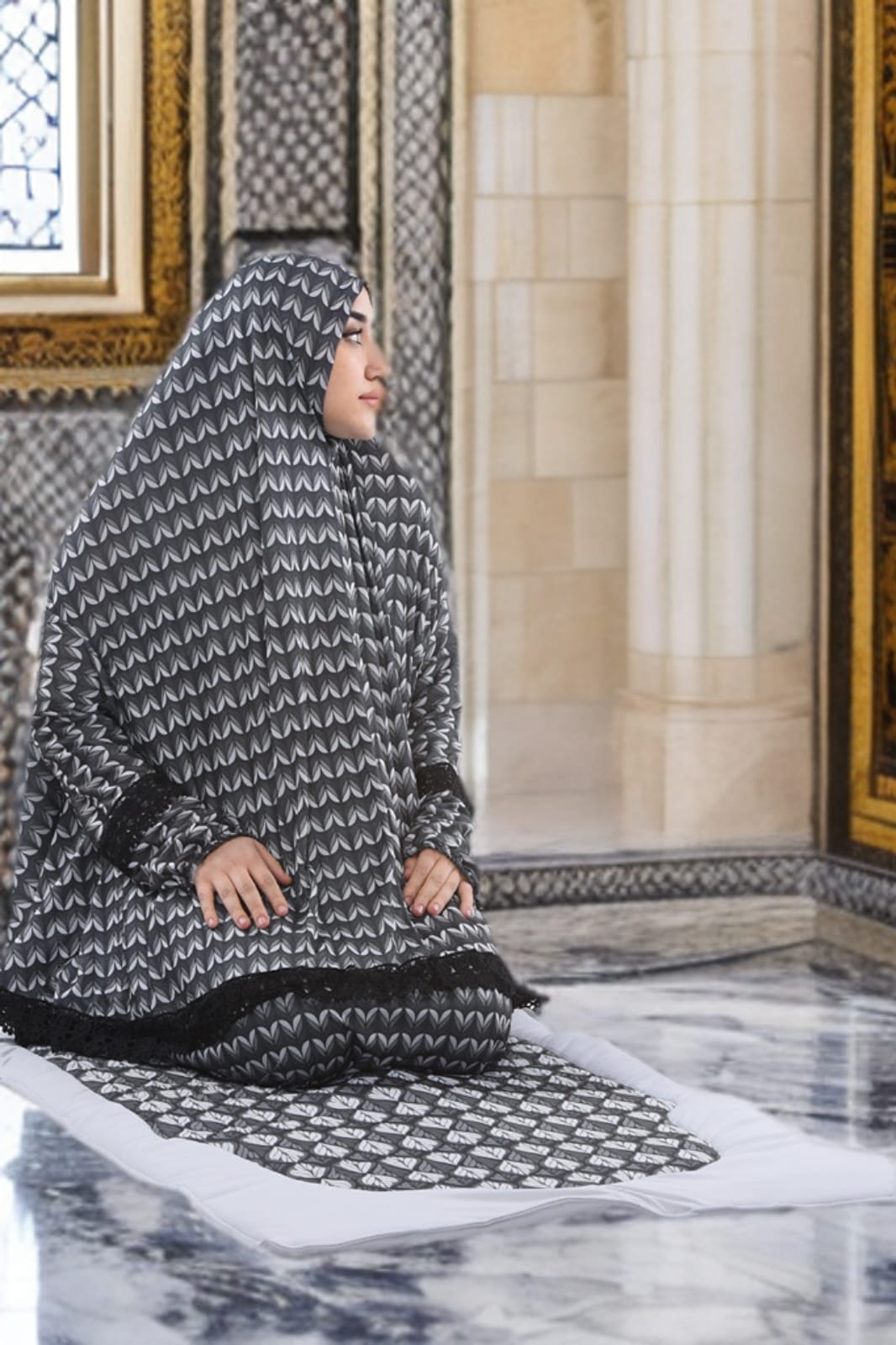 Sandy-Stoff Gebetsset mit gepolsterter Matte 701 - Grau