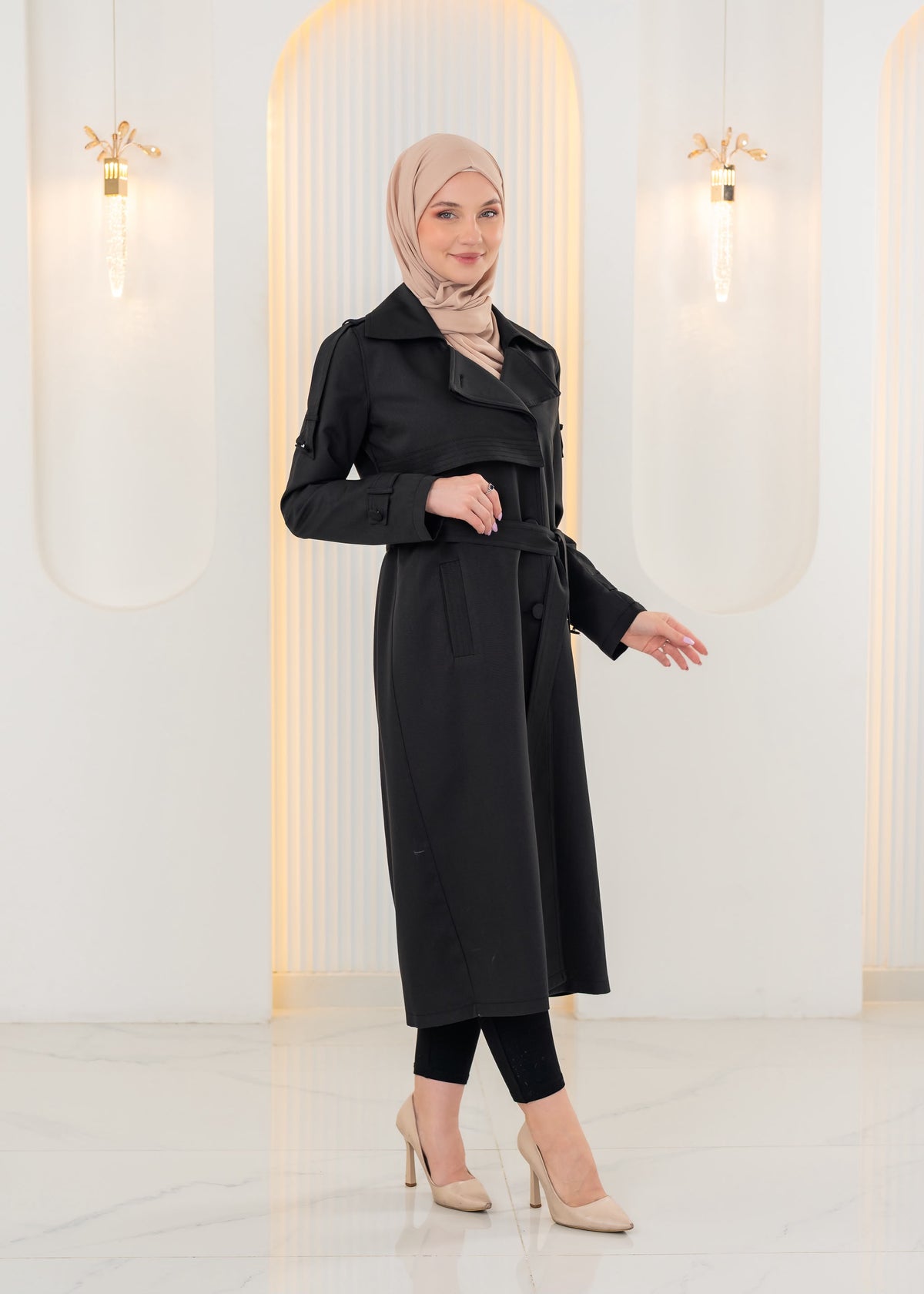 Eleganter Leinen-Trenchcoat mit Gürtel 1240 - Schwarz
