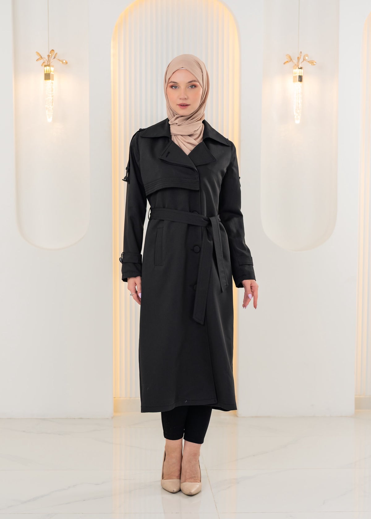 Eleganter Leinen-Trenchcoat mit Gürtel 1240 - Schwarz