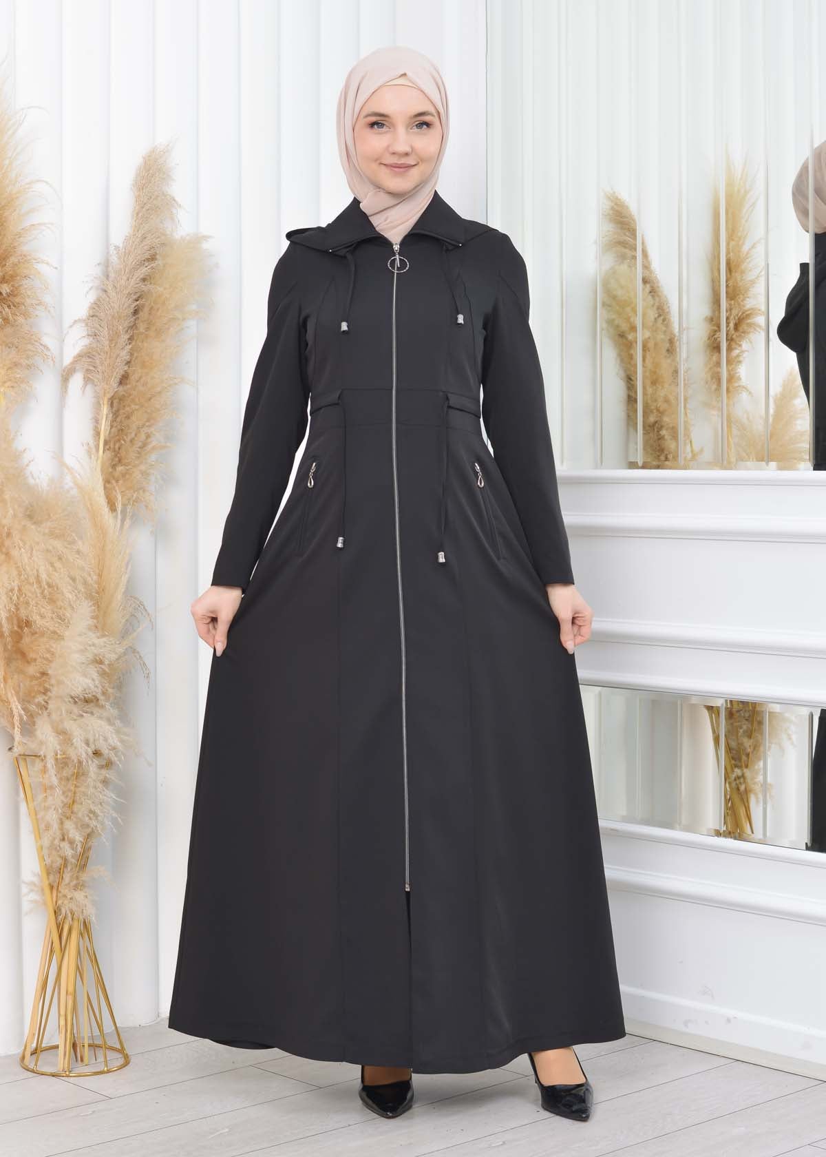 Damen Brada Frühlings-/Sommermantel mit Reißverschluss und Kapuze 1200 - Schwarz