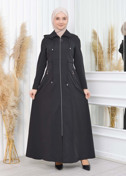 Damen Brada Frühlings-/Sommermantel mit Reißverschluss und Kapuze 1200 - Schwarz