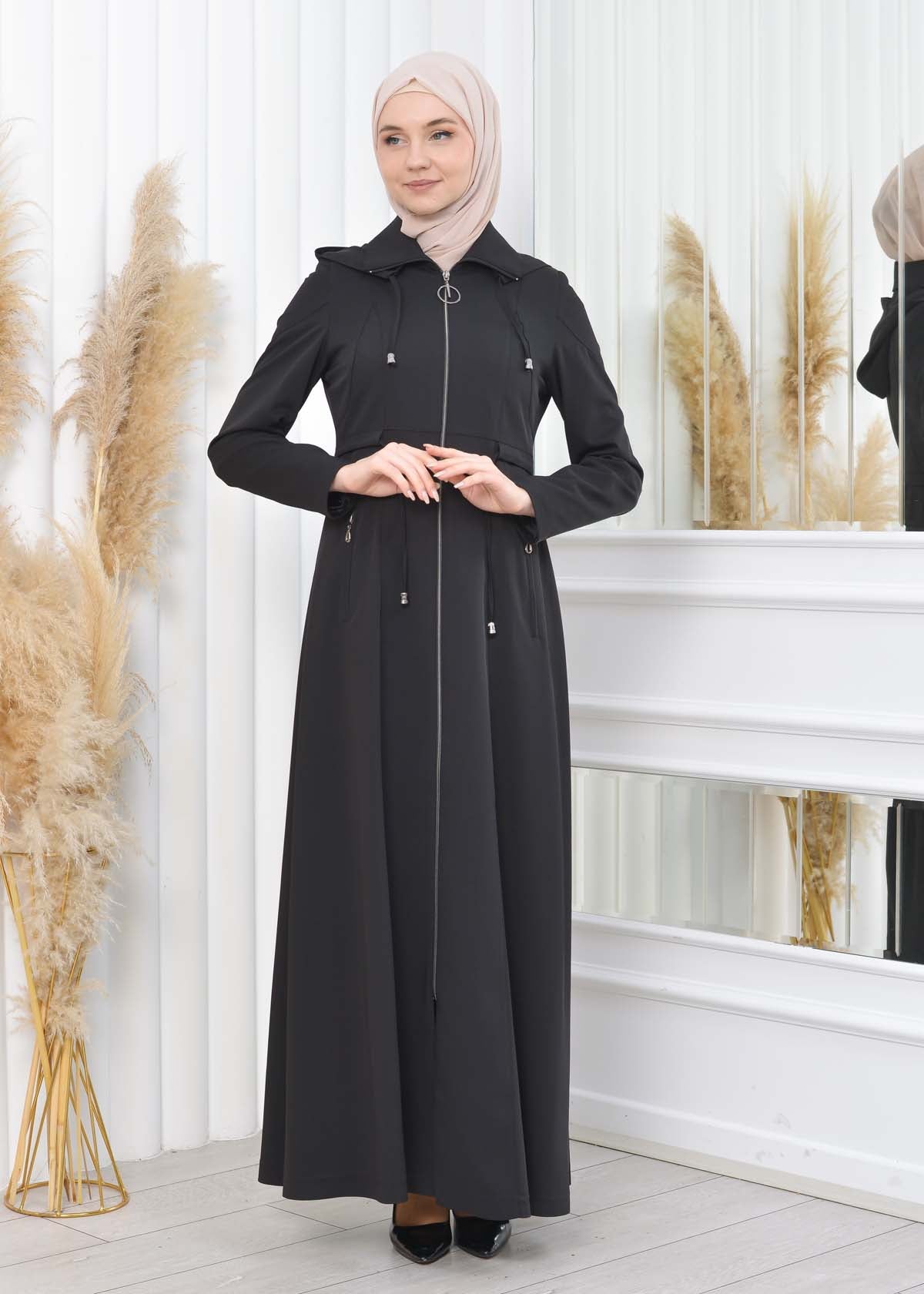 Damen Brada Frühlings-/Sommermantel mit Reißverschluss und Kapuze 1200 - Schwarz