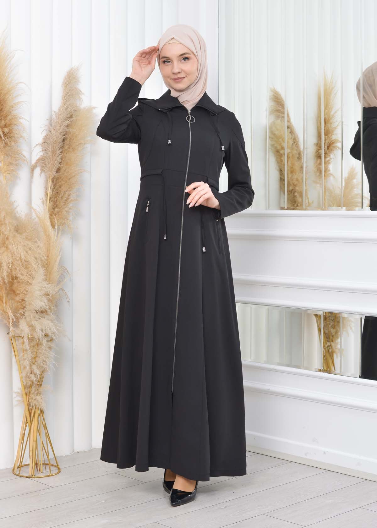 Damen Brada Frühlings-/Sommermantel mit Reißverschluss und Kapuze 1200 - Schwarz