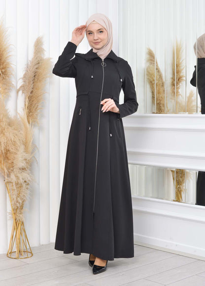 Damen Brada Frühlings-/Sommermantel mit Reißverschluss und Kapuze 1200 - Schwarz