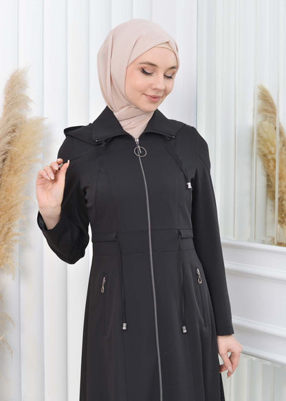 Damen Brada Frühlings-/Sommermantel mit Reißverschluss und Kapuze 1200 - Schwarz