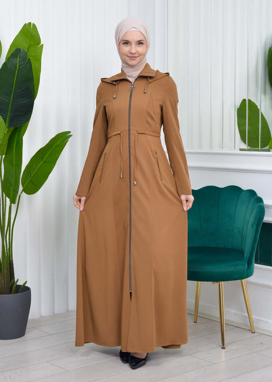 Damen Brada Frühlings-/Sommermantel mit Reißverschluss und Kapuze 1200 - Cognac