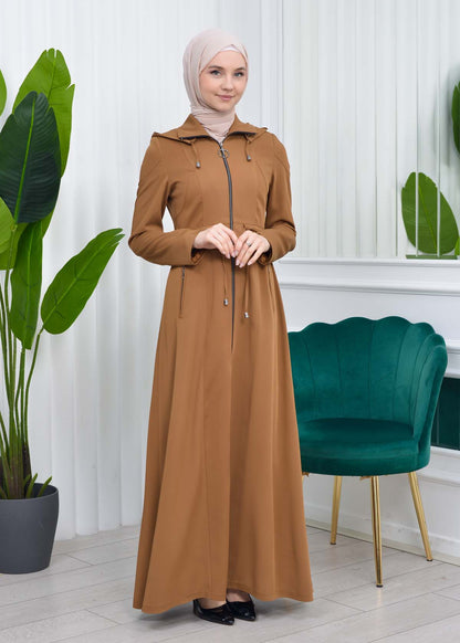 Damen Brada Frühlings-/Sommermantel mit Reißverschluss und Kapuze 1200 - Cognac